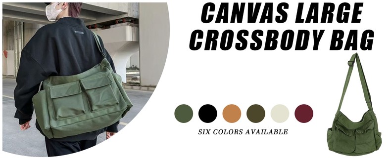 Canvas Messenger Bag Large Crossbody Bag with Multiple Pockets Canvas Shoulder Tote Bag for Women an