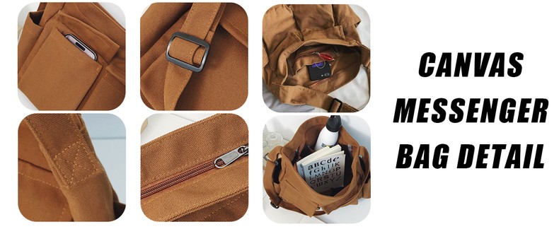 Canvas Messenger Bag Large Crossbody Bag with Multiple Pockets Canvas Shoulder Tote Bag for Women an