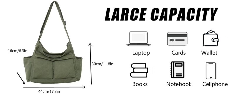 Canvas Messenger Bag Large Crossbody Bag with Multiple Pockets Canvas Shoulder Tote Bag for Women an