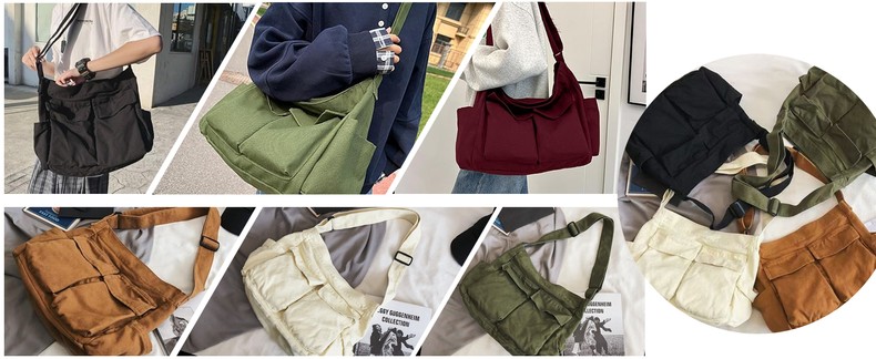 Canvas Messenger Bag Large Crossbody Bag with Multiple Pockets Canvas Shoulder Tote Bag for Women an