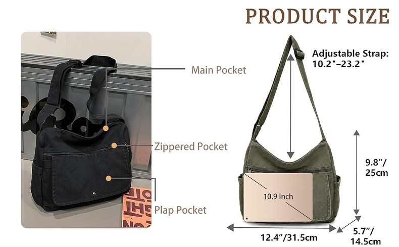 Canvas Multiple Pockets Messenger Bag Casual Satchel Crossbody Shoulder Purse Hobo Tote Handbag