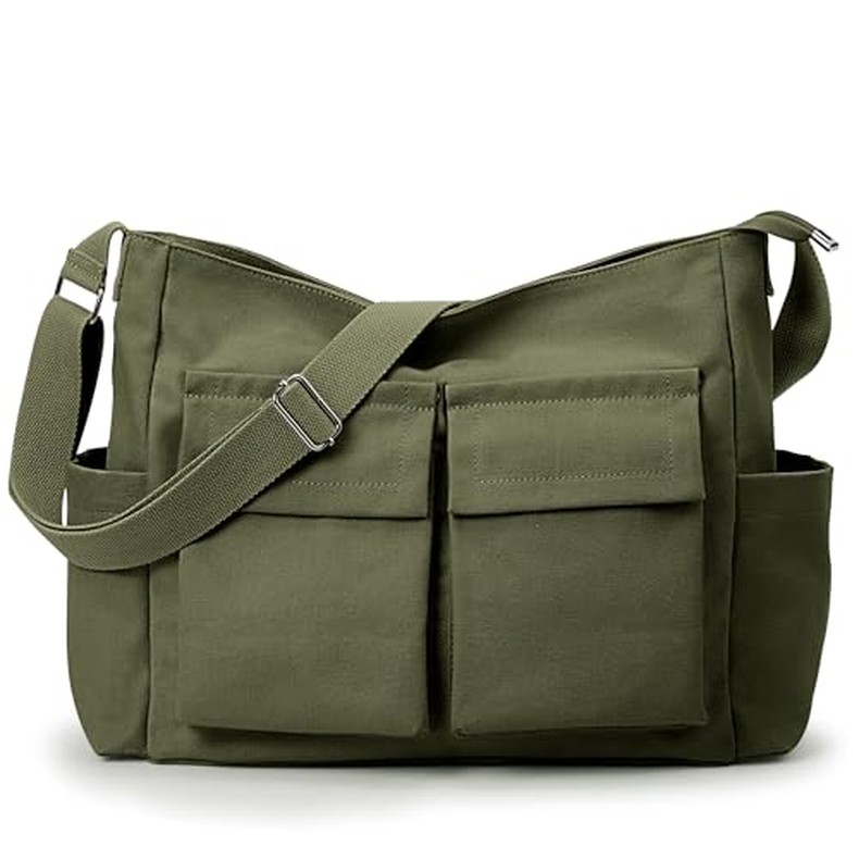 Canvas Tote Bag Zipper Large Crossbody Shoulder Bag Messenger Bag
