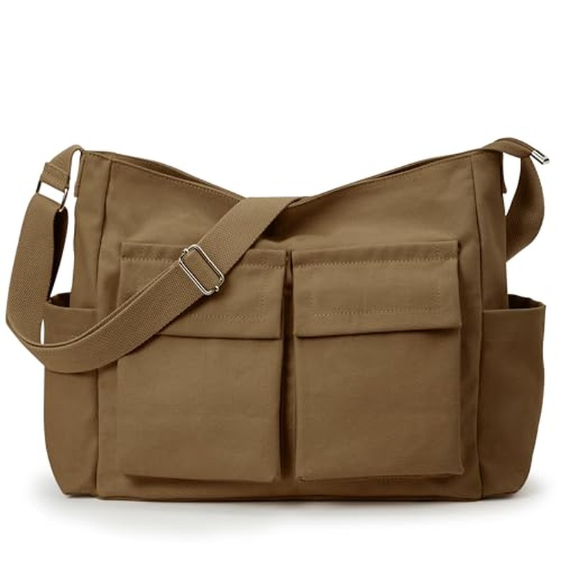 Canvas Tote Bag Zipper Large Crossbody Shoulder Bag Messenger Bag