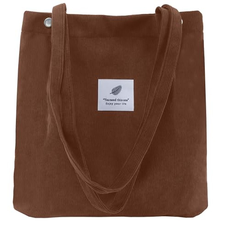 Corduroy Tote Bag, Work Shoulder Purse with Snap for Women