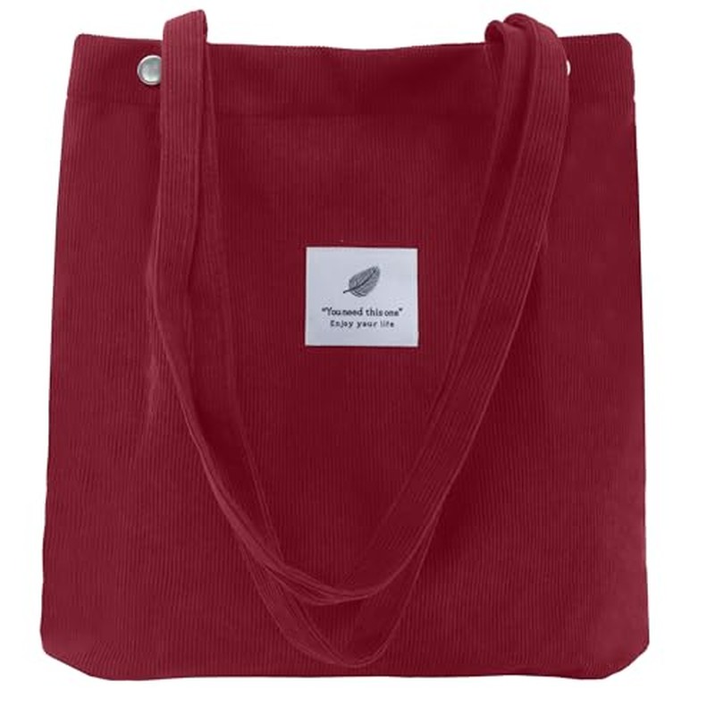 Corduroy Tote Bag, Work Shoulder Purse with Snap for Women