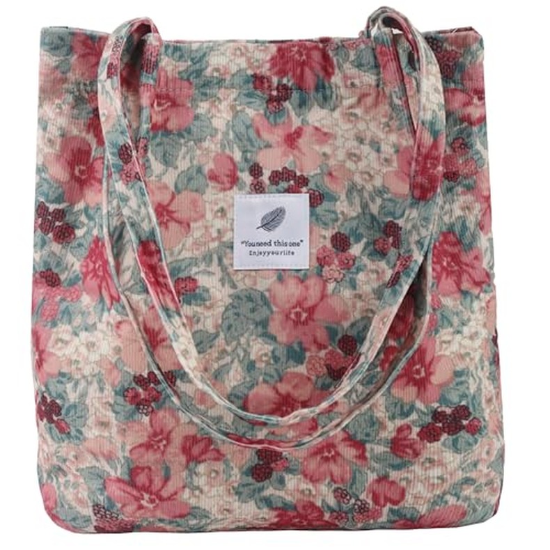 Corduroy Tote Bag, Work Shoulder Purse with Snap for Women