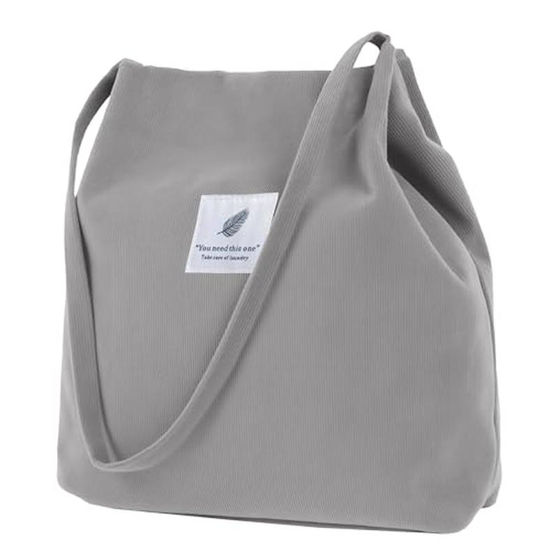 Corduroy Tote Bag, Work Shoulder Purse with Snap for Women