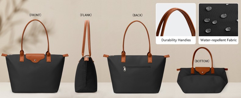 Tote Bag for Women Nylon Top-Handle Purse,Large Capacity Shoulder Hobo handBag with Zipper Le