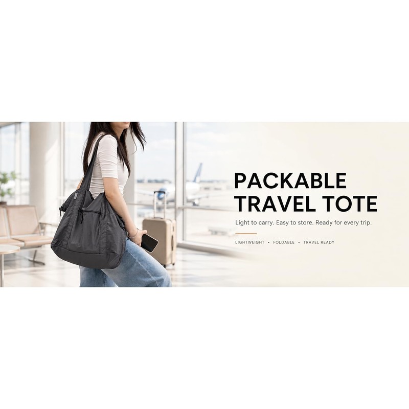 Ultra Light Packable Tote Bag Nylon for Travel, Lightweight Polyester Foldable Duffel Totes with Zip