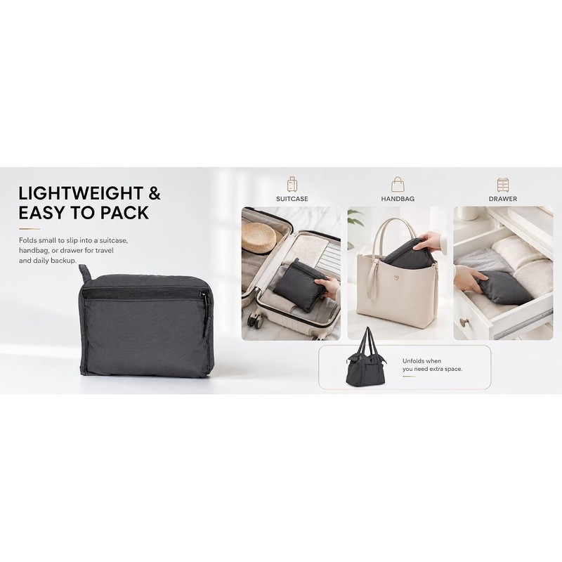 Ultra Light Packable Tote Bag Nylon for Travel, Lightweight Polyester Foldable Duffel Totes with Zip