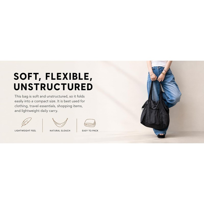 Ultra Light Packable Tote Bag Nylon for Travel, Lightweight Polyester Foldable Duffel Totes with Zip