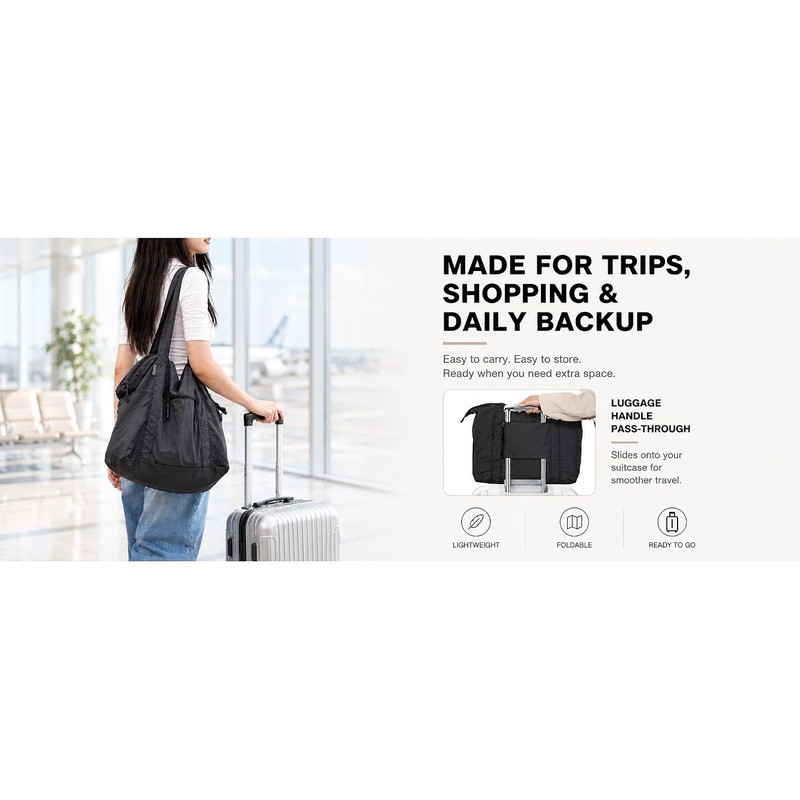 Ultra Light Packable Tote Bag Nylon for Travel, Lightweight Polyester Foldable Duffel Totes with Zip