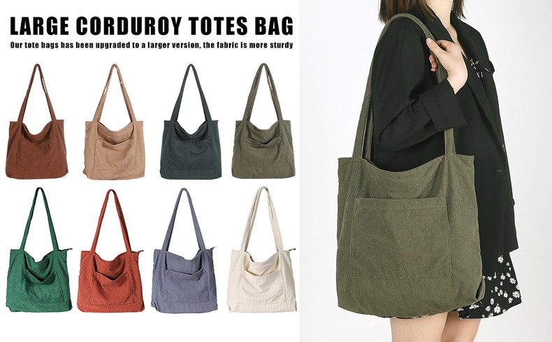 Women Corduroy Tote Bag, Large Shoulder Hobo Bags Casual Handbags